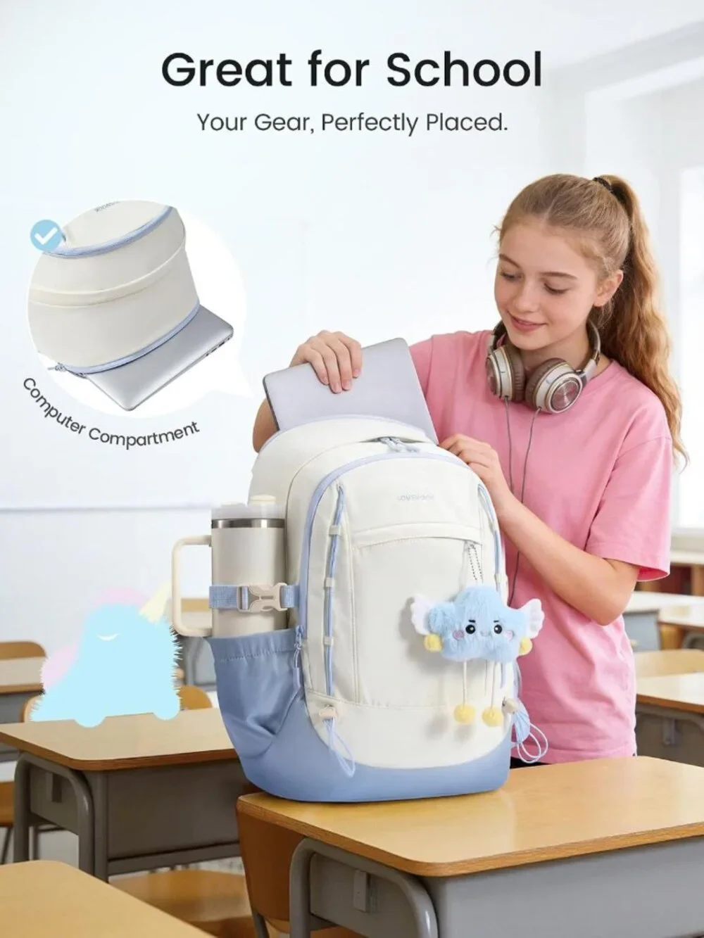 Cute School Backpack for Teen Girls, Stylish Bookbag for Students, Durable